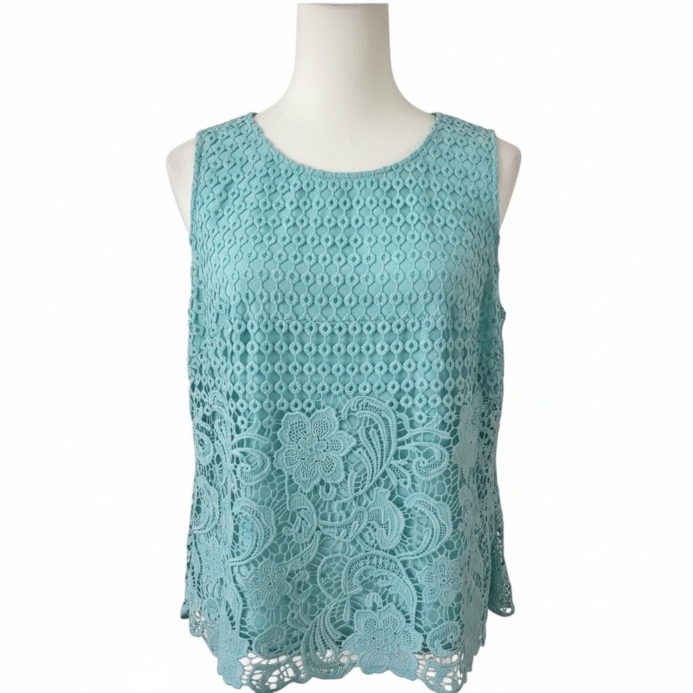 Talbots Woman Petites 16WP Mint‎ Lace Sleeveless Shell Blouse Floral Lined Top